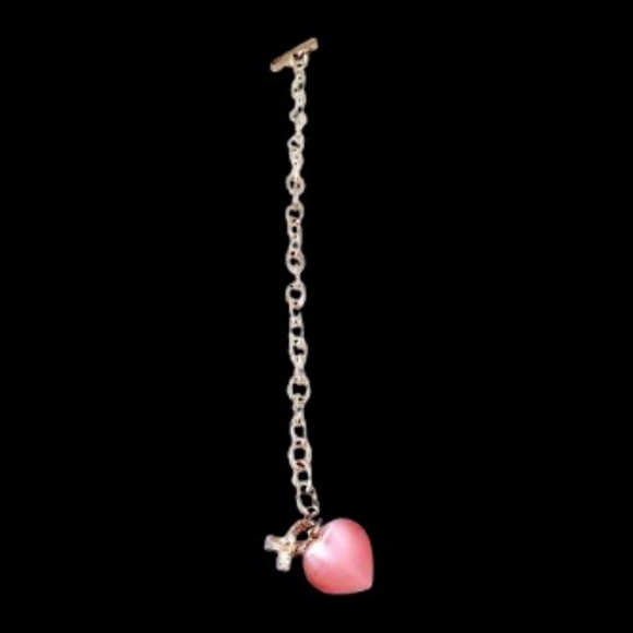 Silver Large Chain Link Breast Cancer Awareness Ribbon Toggle Clasp Bracelet - Picture 7 of 7